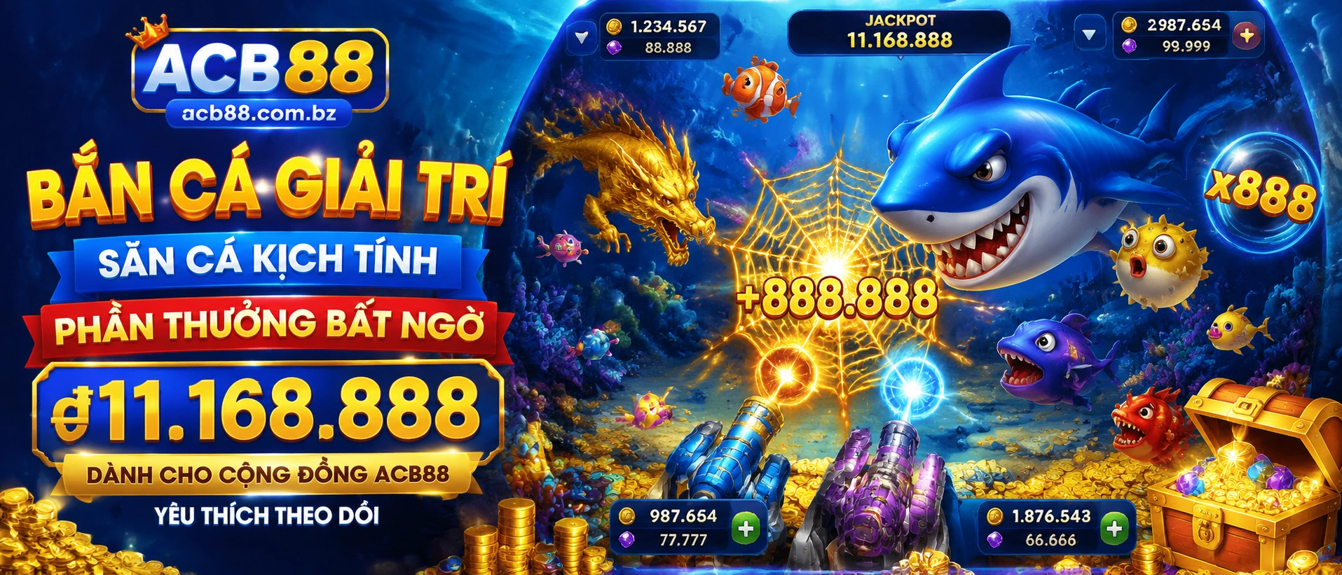 Bắn Cá đại dương với giao diện game sáng màu và hiệu ứng arcade
