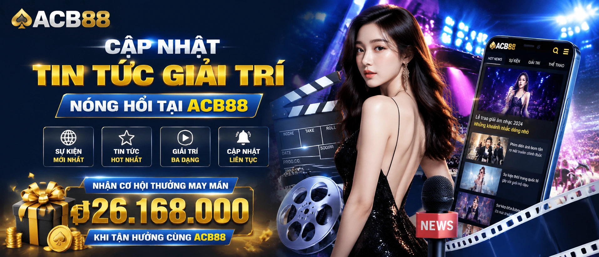 Trang tin cập nhật trên điện thoại với giao diện tối